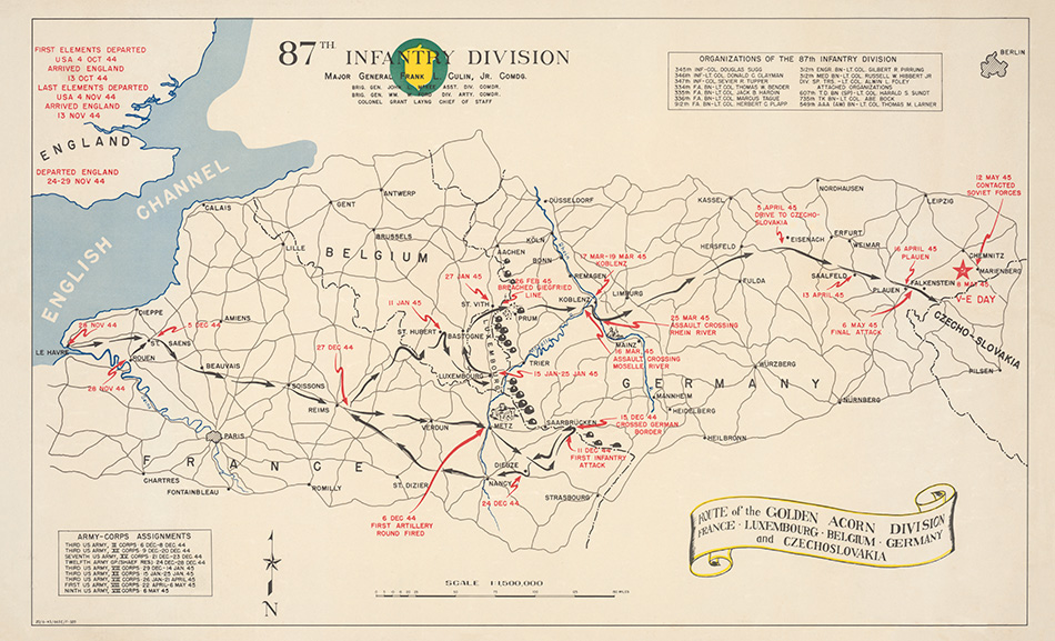 Map or 87th Division in Europe, from arrival to VE day